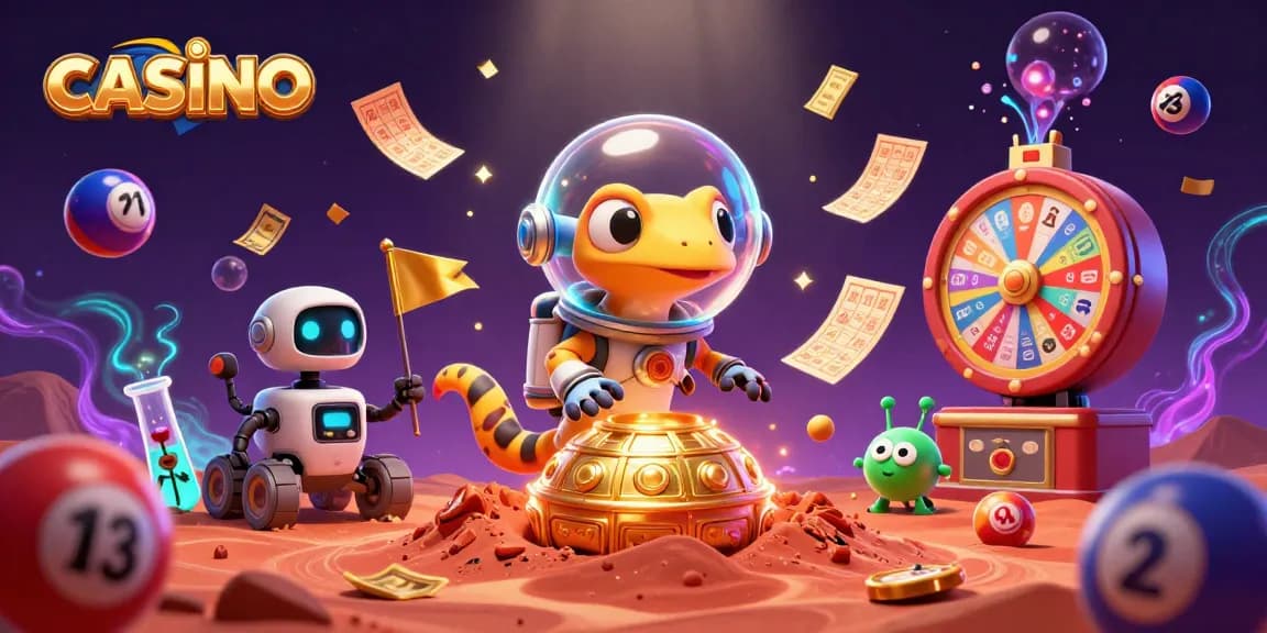 Join a Martian gecko in a golden casino adventure for casino winnings on Mars!