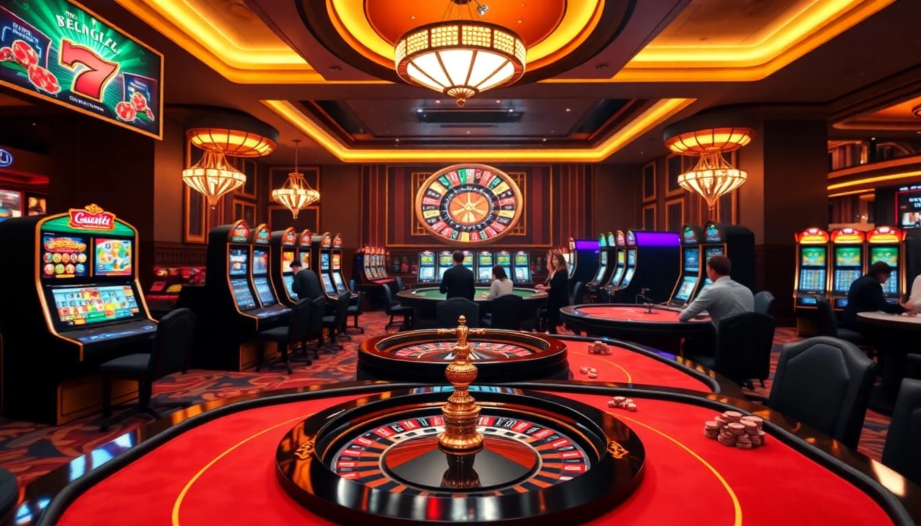 Players enjoying SV368's exciting gaming experience with colorful casino tables and lively atmosphere.