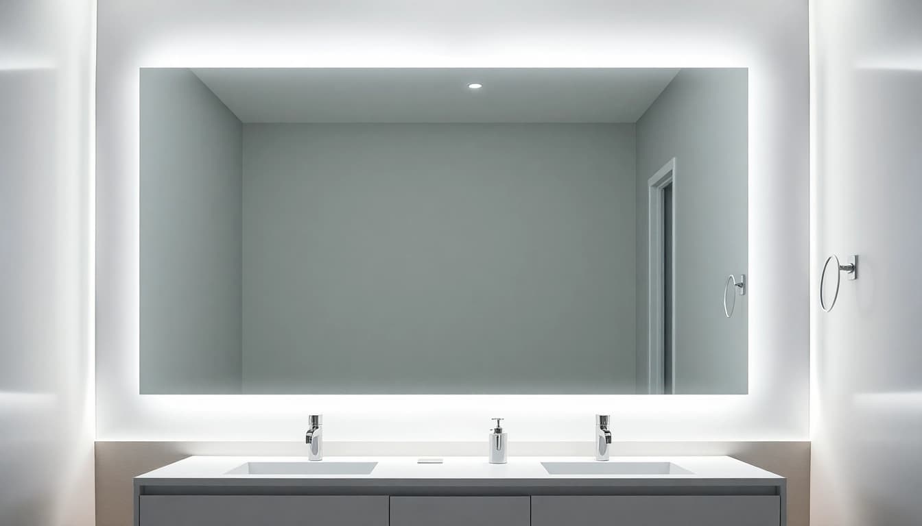 Admire the sophisticated elegance of an elegant led mirror enhancing a modern bathroom.