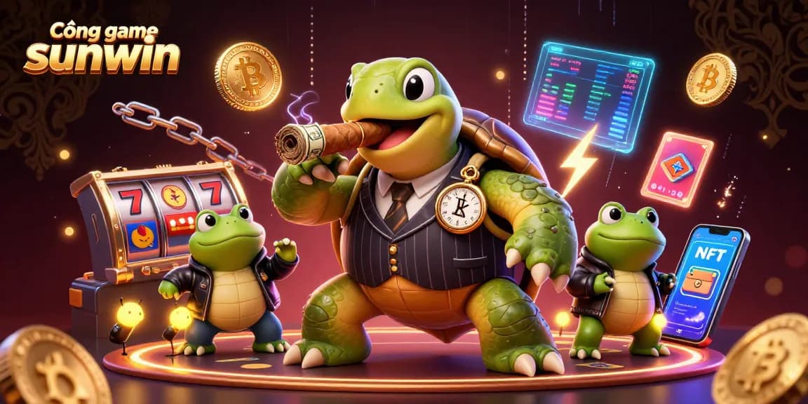 Cổng game sunwin tạo bất ngờ với hình ảnh rực rỡ của rùa khổng lồ trong trang phục mobster.