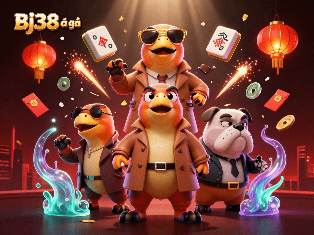 Bj38 đá gà battlers enter a VIP lounge filled with festive game elements, showcasing their excitement.
