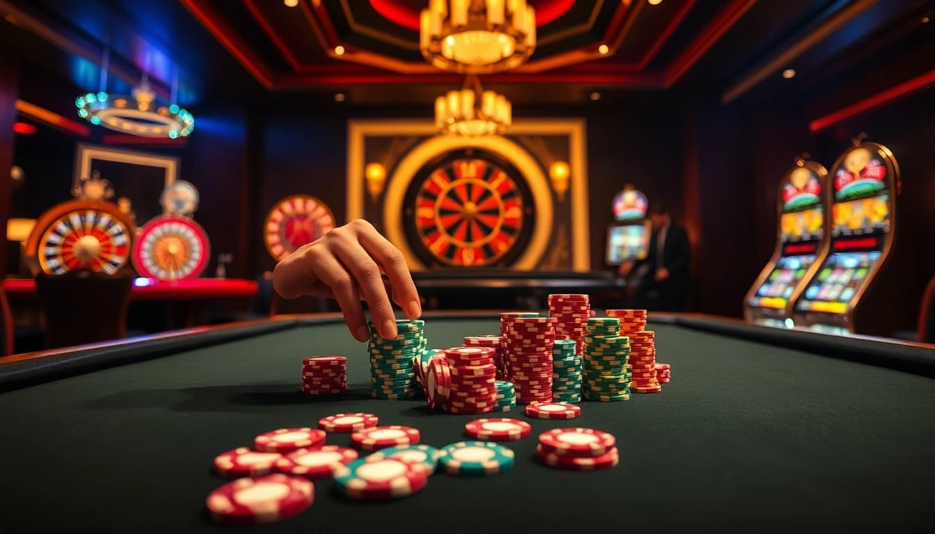 Players strategizing at a poker table in an upscale casino setting within the xin88 gaming experience.