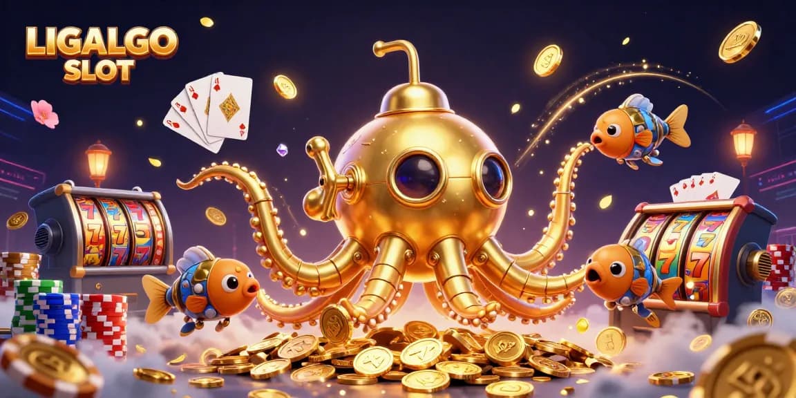 Engage with the thrilling LIGALGO SLOT experience featuring a golden kraken submarine and dynamic casino elements.