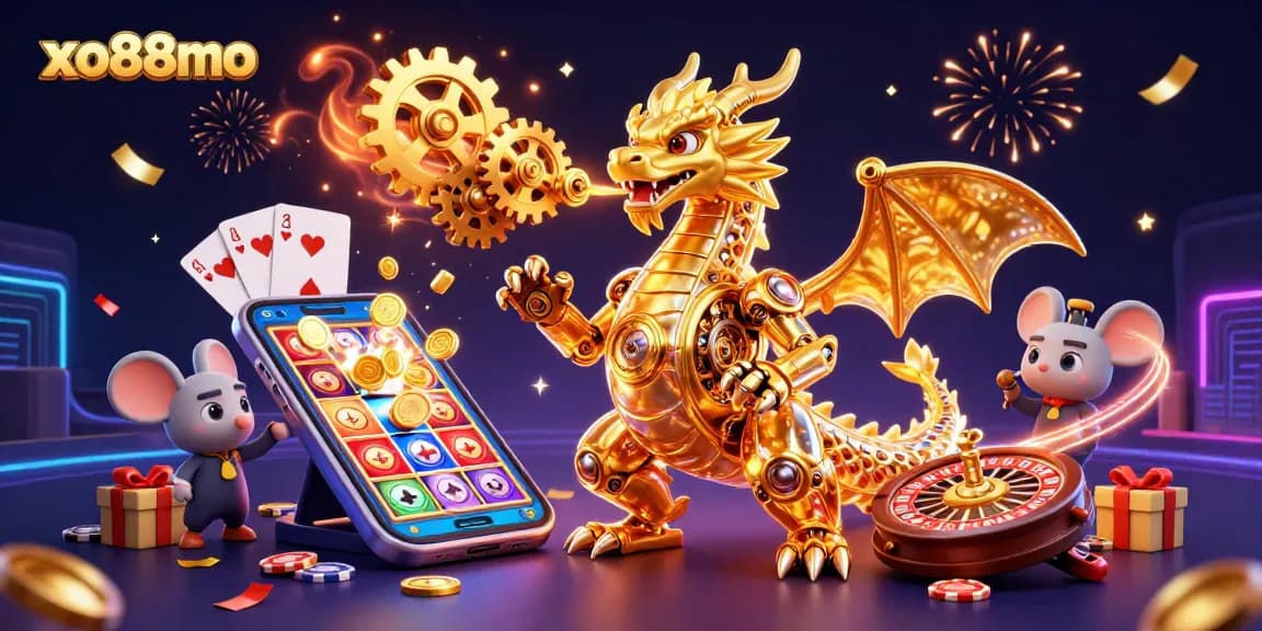 Engage with the thrilling experience on xo88mo, featuring vibrant slots, and a dynamic golden dragon.