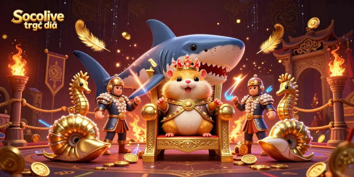 Socolive trực tiếp enhances your betting experience as a golden hamster king reigns with royal seahorse guards in a vibrant arena.