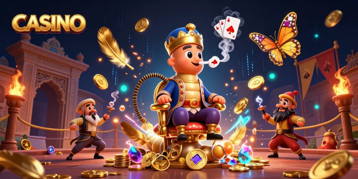 Engaging casino scene featuring cartoon caterpillar and poker elements in vibrant 3D.