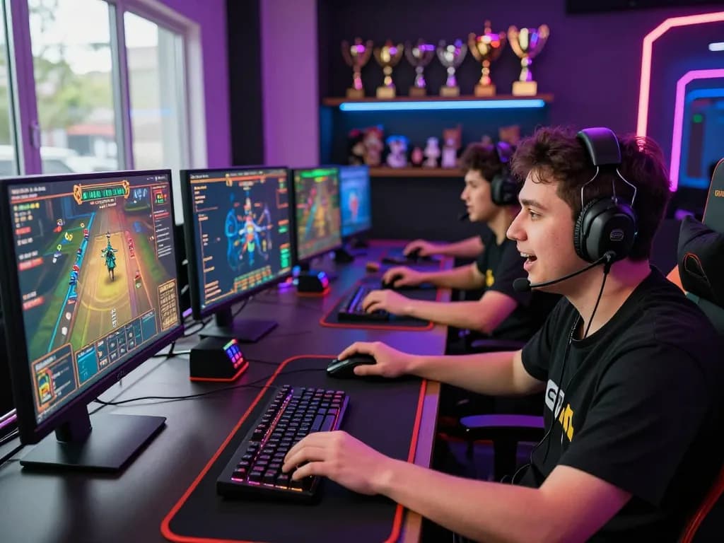 Engaging scene featuring a professional gamer on Trang chủ 79KING streaming a high-stakes casino game with vibrant visuals and lively atmosphere.