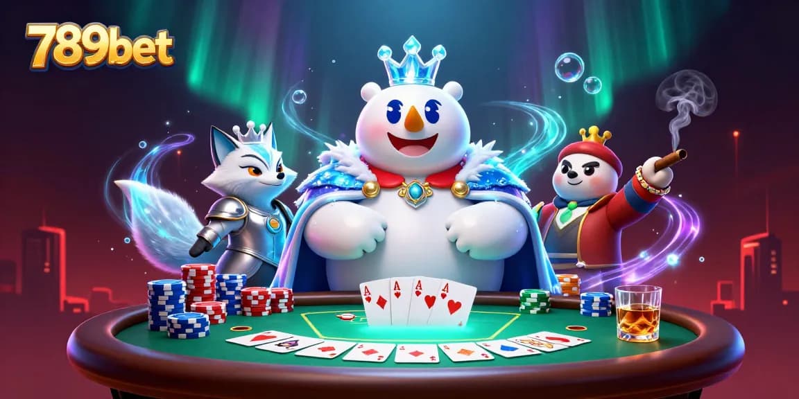 Engage in thrilling poker action with the 789bet ice king and snow fox amidst vibrant casino elements.