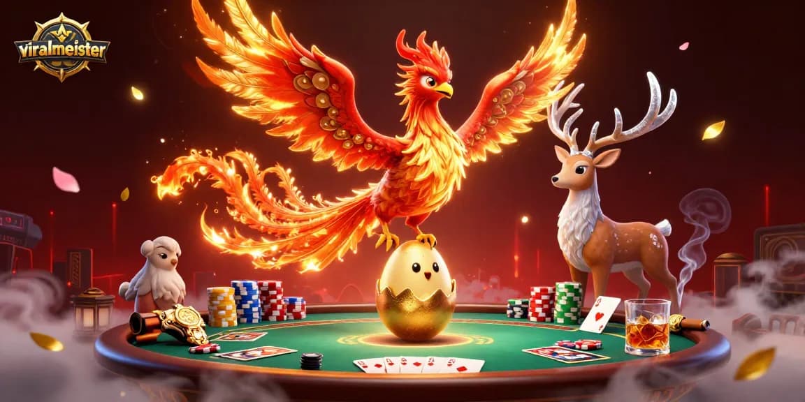 Experience exciting gaming with viralmeister in this dynamic casino scene featuring rich poker elements and mythical characters.