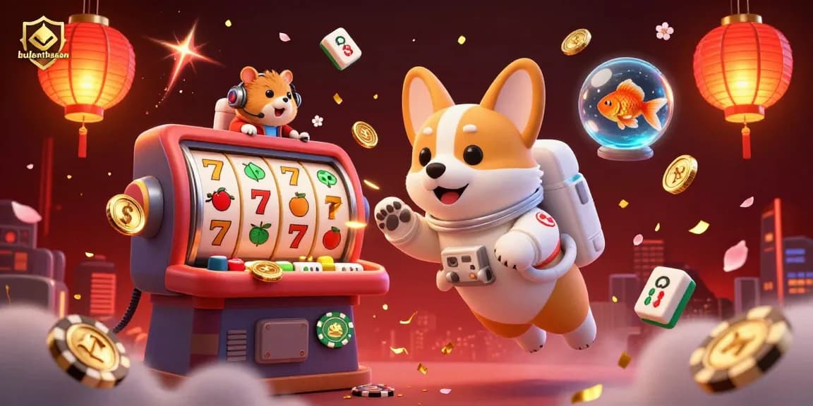 Experience the thrilling atmosphere of bulenthasan's floating space casino, filled with vibrant gaming elements and characters.