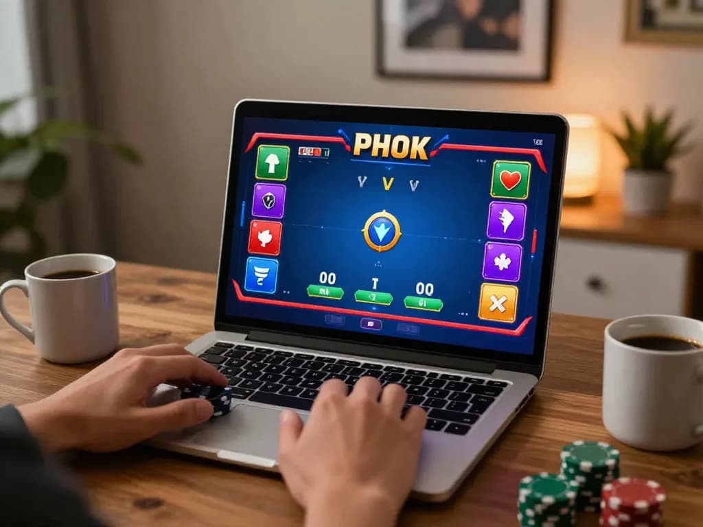 Player engaging in an exciting 789win online poker game, showcasing strategy in a cozy home setup.