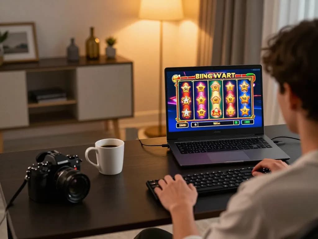 Player enjoying an exciting moment at 98win online casino, engaged in thrilling slot gameplay.