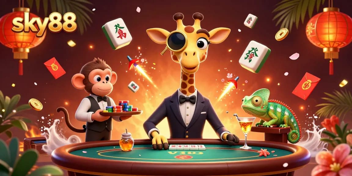 Experience the thrill of gaming at sky88 with high-roller giraffe and vibrant casino elements.