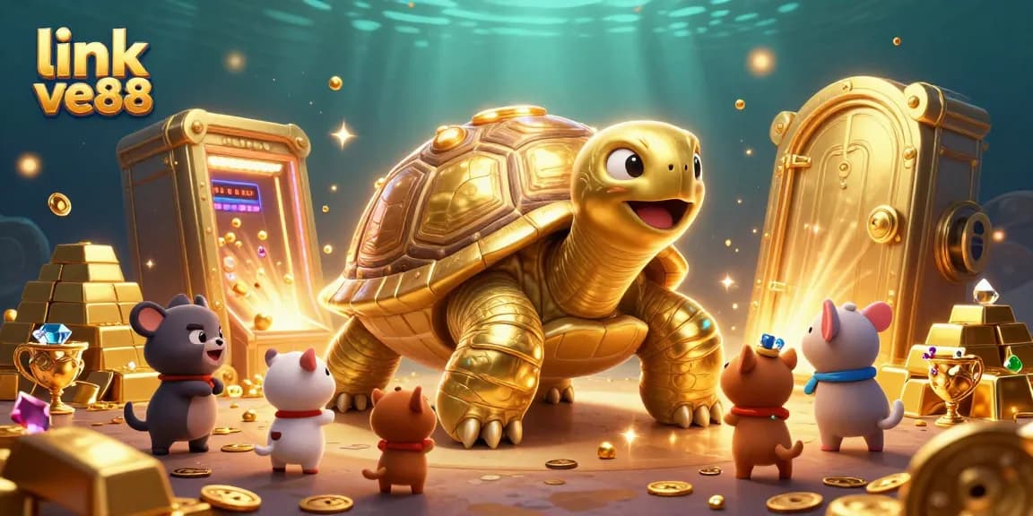 Play vibrant casino games with link ve88 featuring a colossal golden tortoise and treasure