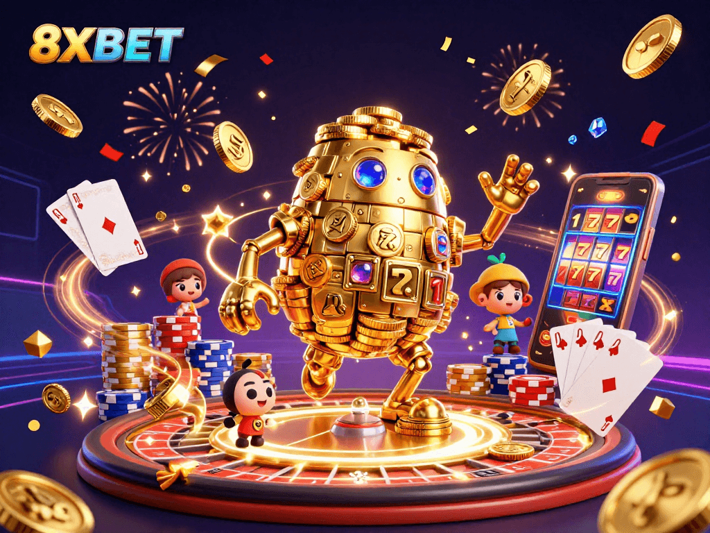 Experience the thrill at 8XBET with golden golem and dynamic casino elements.