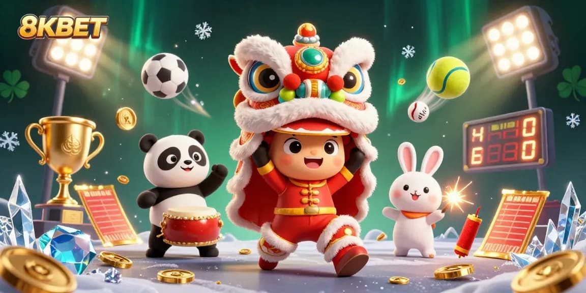 8KBET offers thrilling casino experiences with a vibrant 3D illustration of dynamic game elements.