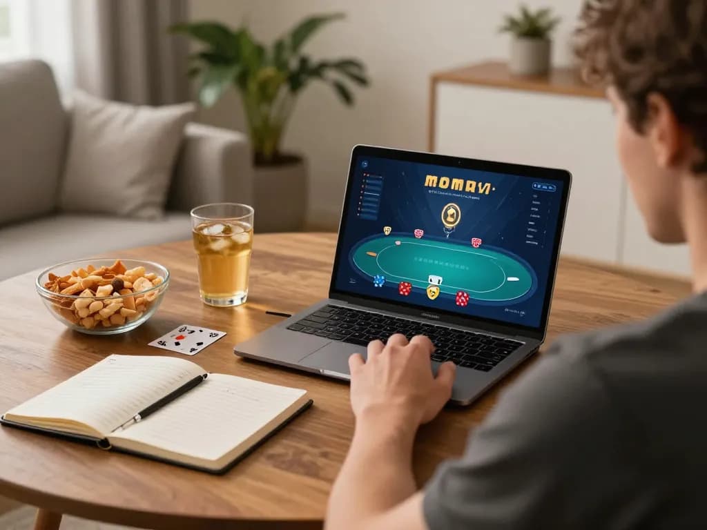 WALA88 online poker gameplay in a cozy home setting with strategy notes.