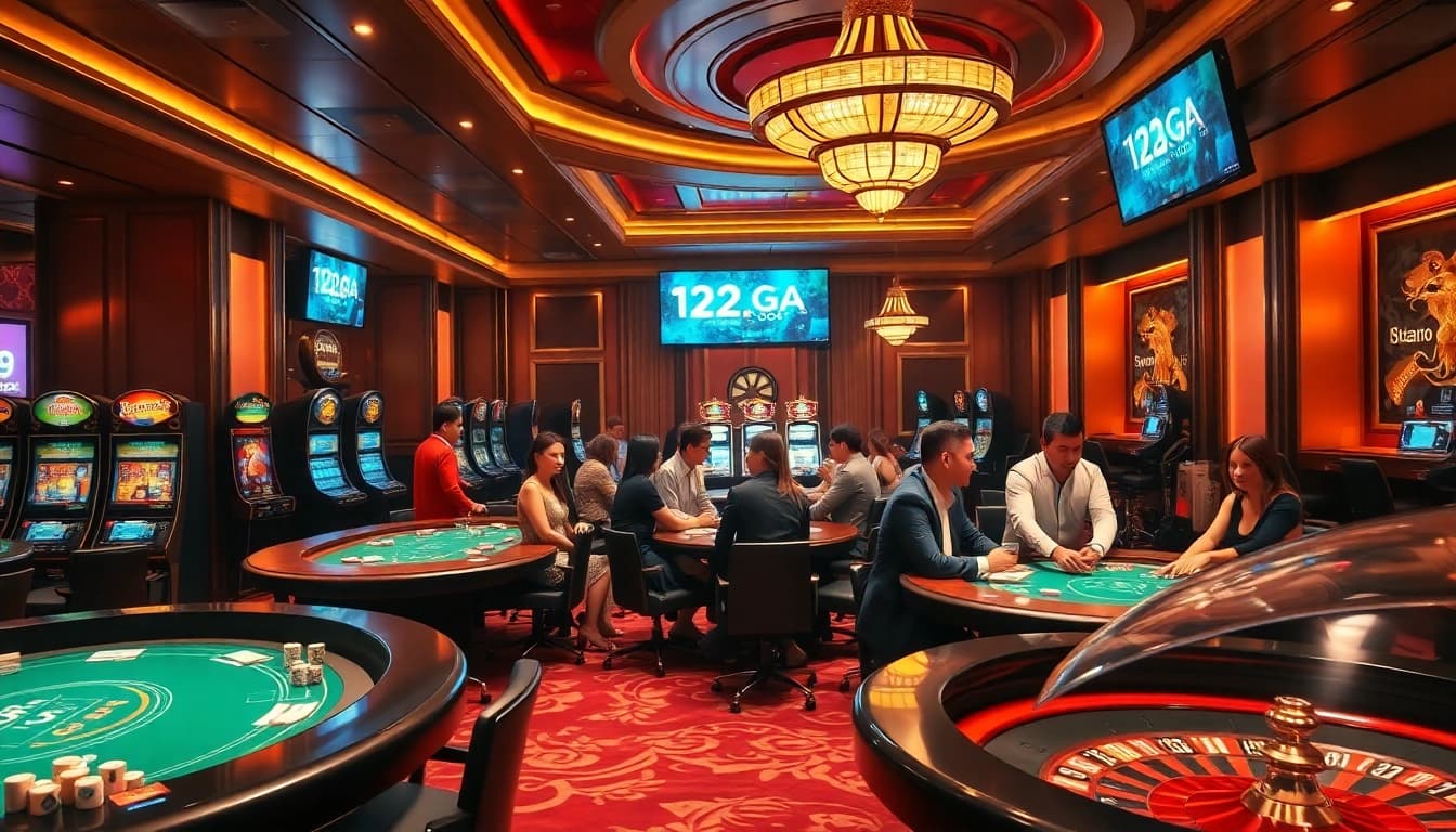 Players enjoying a vibrant game scene at 123ga.com casino, capturing excitement in luxury.