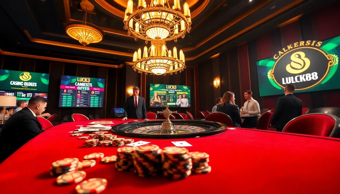 Experience the excitement of LUCK8 at a luxurious casino table with vibrant gameplay and betting action.