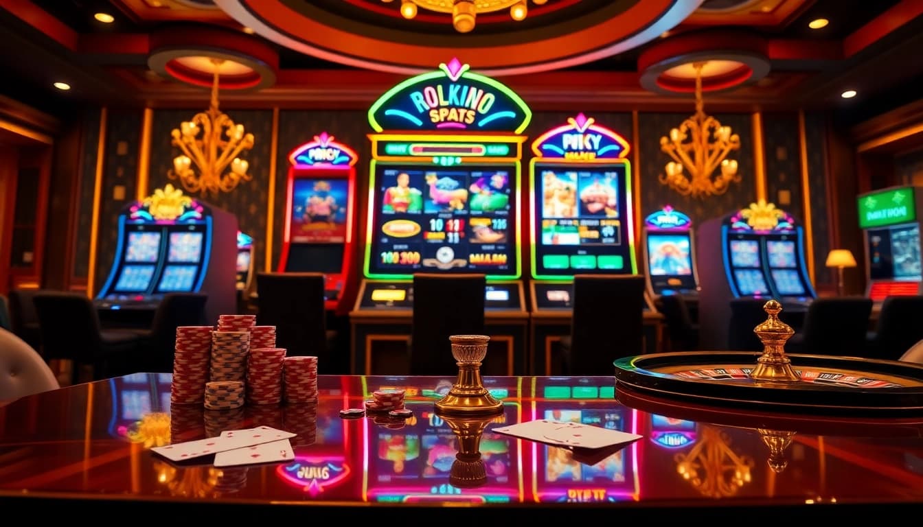 Engage with the idnslot machine in a vibrant casino scene, showcasing thrilling gameplay and luxury elements.