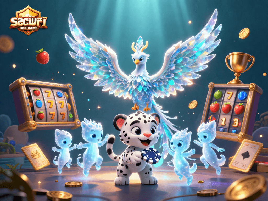 Gioca nei casino sicuri non AAMS con la fenice di ghiaccio e simboli delle slot che brillano.
