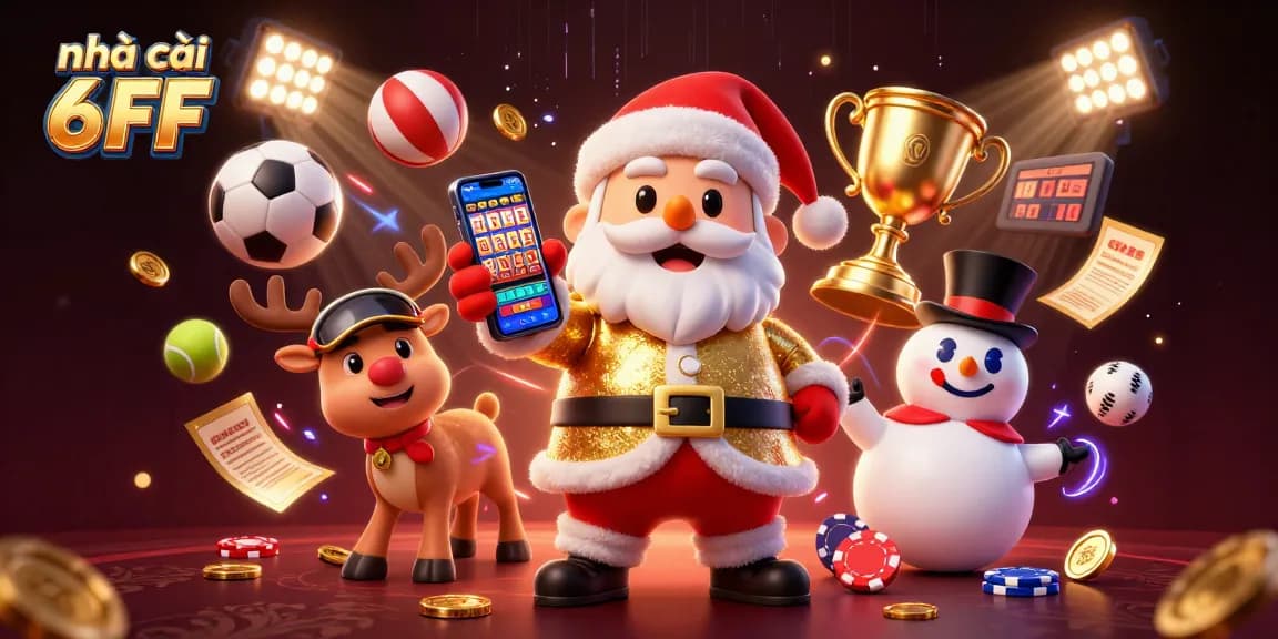 Engage with the vibrant atmosphere of nhà cái 6FF's exciting casino, featuring cartoon characters and sports elements.