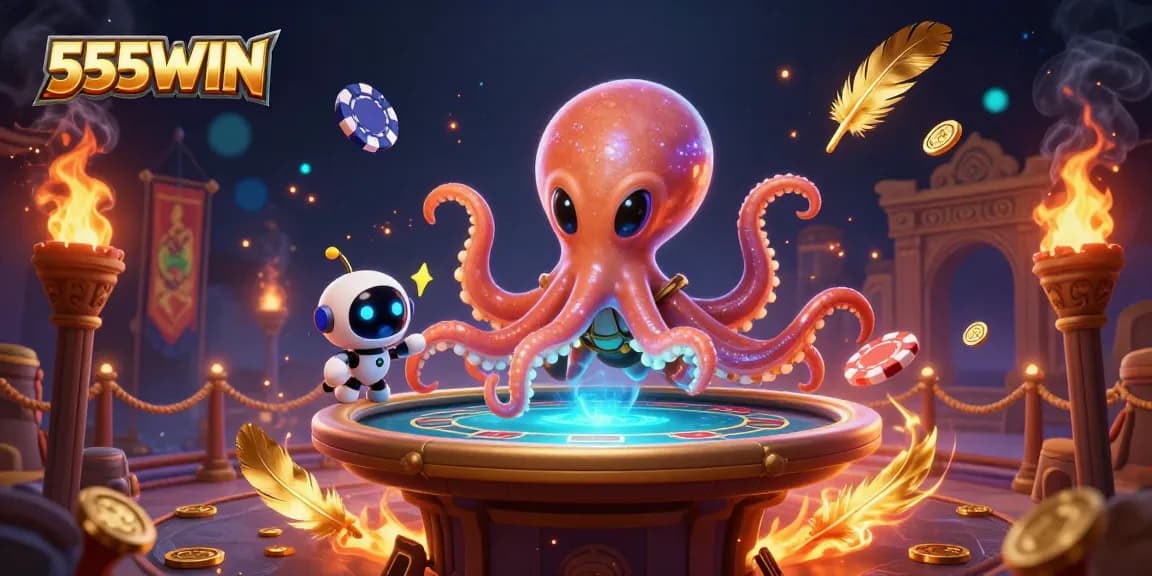 Experience exciting gameplay with 555WIN at a holographic poker table in a captivating cosmic scene.
