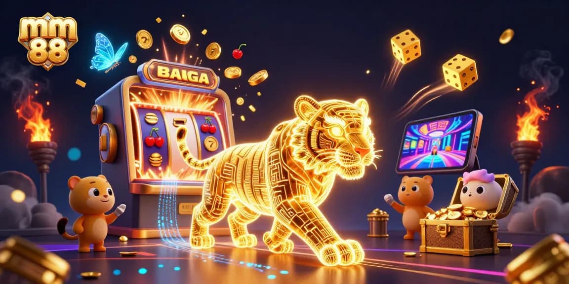 Experience thrilling gameplay at mm 88 with the neon tiger amidst an explosive 3D casino atmosphere.