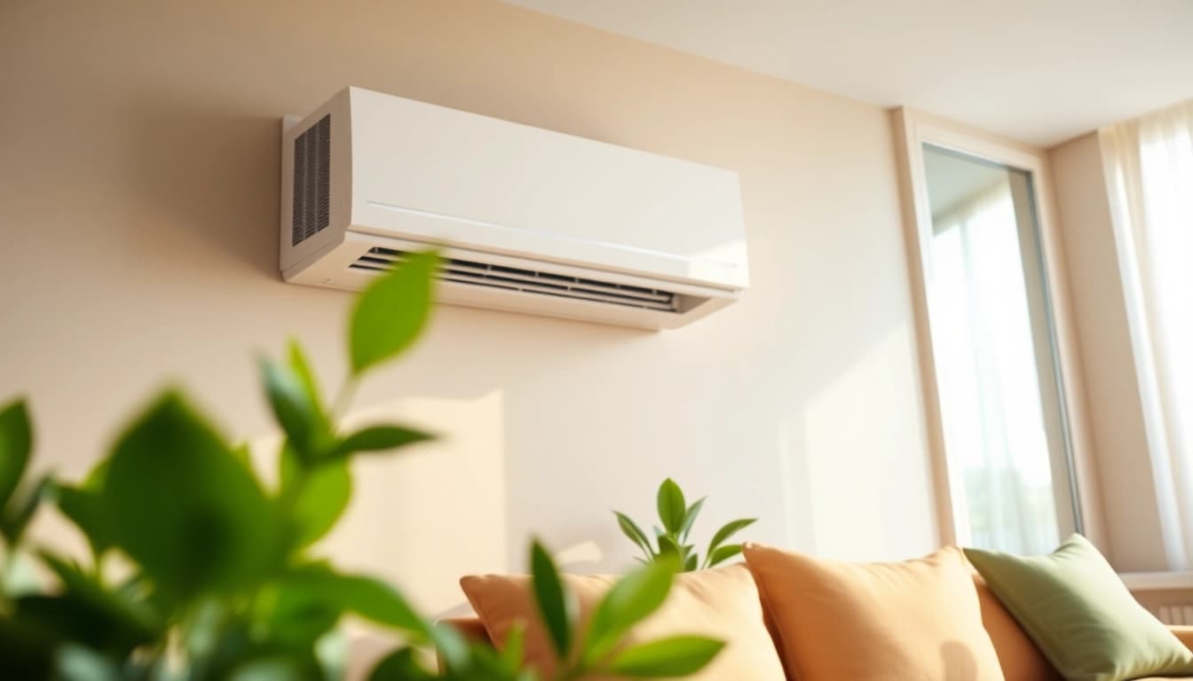 Efficient mini split ac system mounted in a stylish living room with natural light.