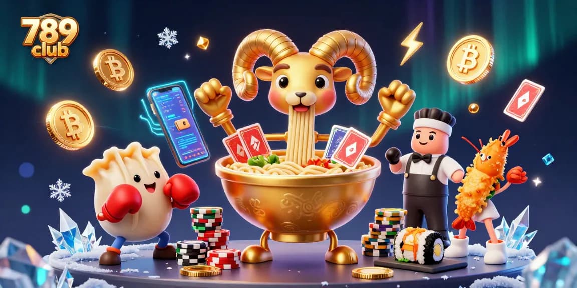 Win big at 789 club with a vibrant and colorful casino animated illustration featuring a ramen bowl dealer.