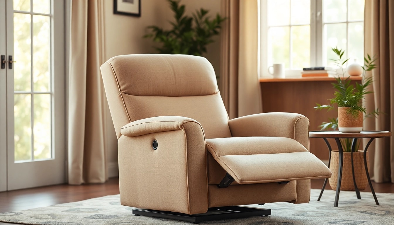 Comfortable lift chair in a cozy living room setting with natural light and soft colors.