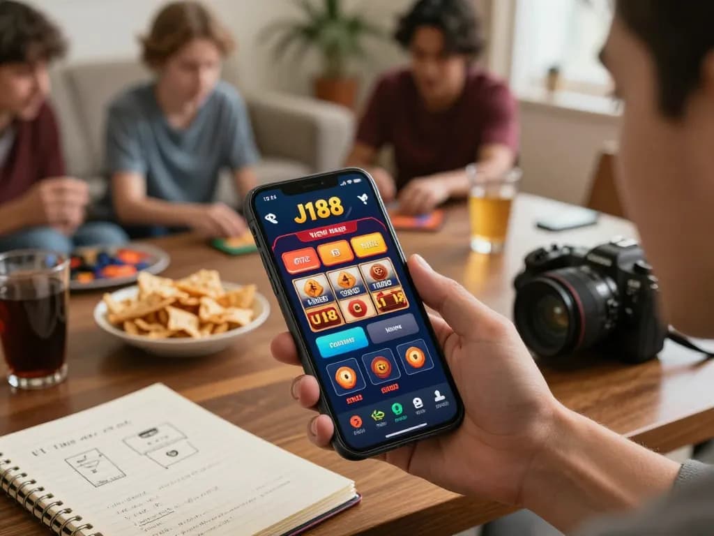 Players enjoying J188 casino games on mobile devices, highlighting gaming app features.