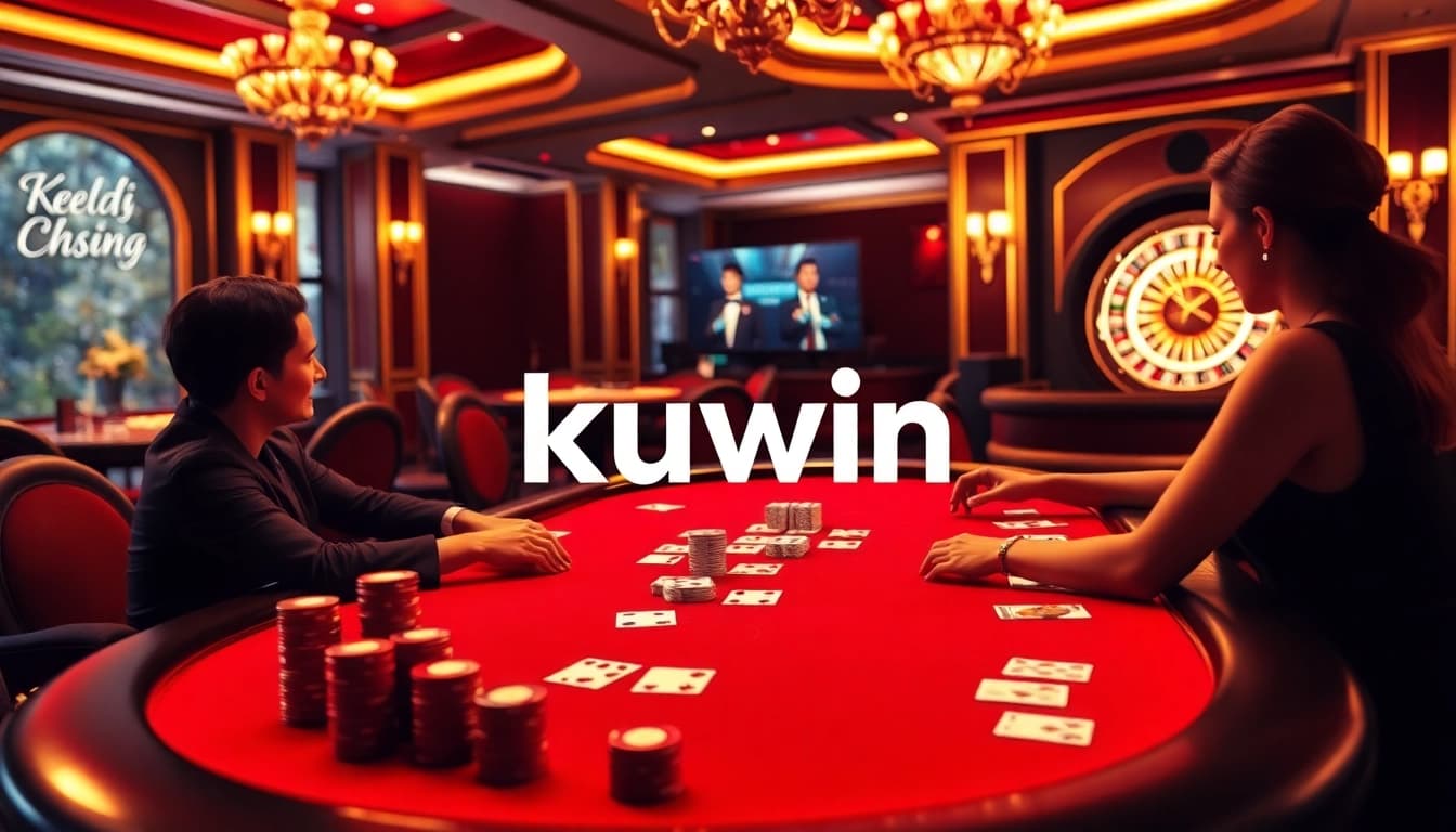 Experience upscale online gambling at kuwin with a vibrant poker table and luxurious gaming atmosphere.