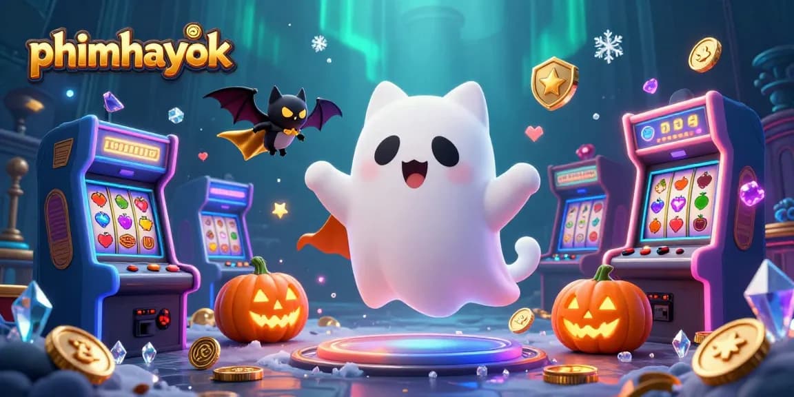 Engage with thrilling casino action in phimhayok's vibrant 3D illustration of a ghost cat in a haunted setting.