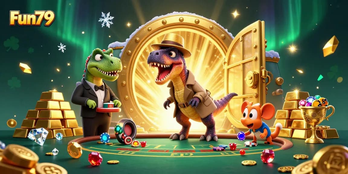 Join Fun79's vibrant casino with a velociraptor card counter, stegosaurus pit boss, and treasures spilling everywhere!