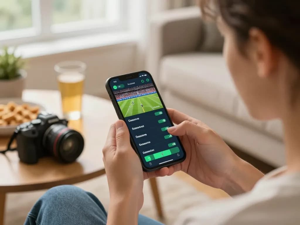 Engaging vip66 online sports betting experience with smartphone during live game.