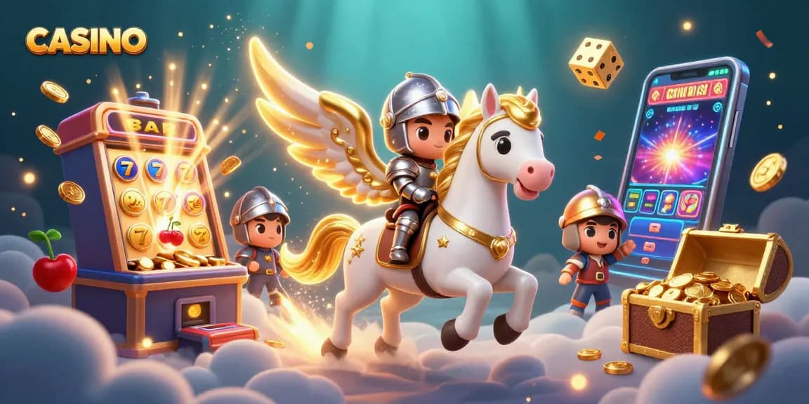 Engage in the exciting CASINO world with a magical horse, knight, and jackpot winning symbols.