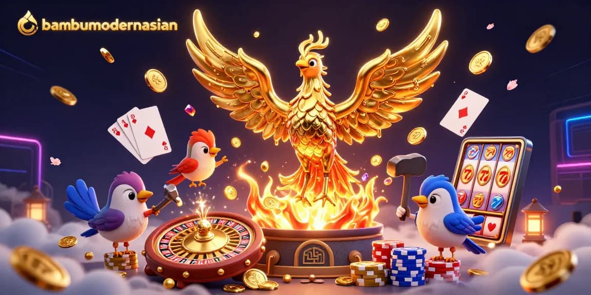 Experience thrilling wins with bambumodernasian's glamorous casino illustration featuring a golden phoenix.