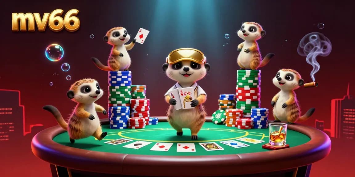 Experience thrilling gaming action at mv66's dynamic casino featuring meerkats in a vibrant 3D cartoon scene.