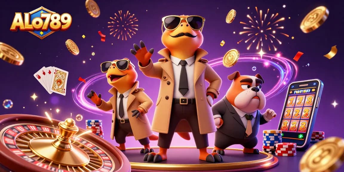 Engage with ALo789's thrilling casino scene featuring raptors and coins in action.