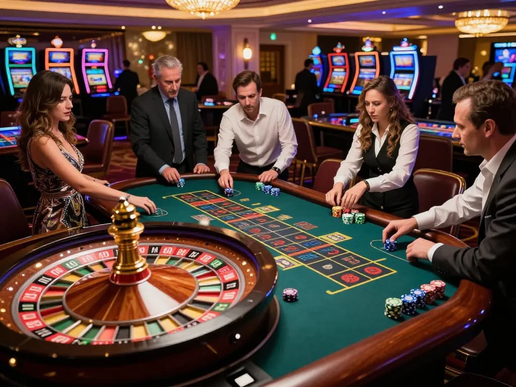 Players place bets at the roulette table in the vibrant s666 casino atmosphere