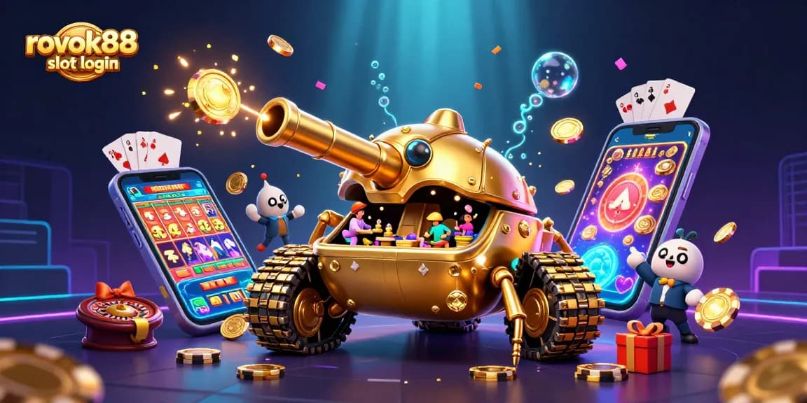 Experience excitement with rokok88 slot login featuring a vibrant, dynamic casino scene bursting with colorful games.