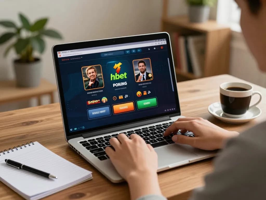 Engaging online betting experience utilizing the hbet platform on a laptop in a cozy home setting.