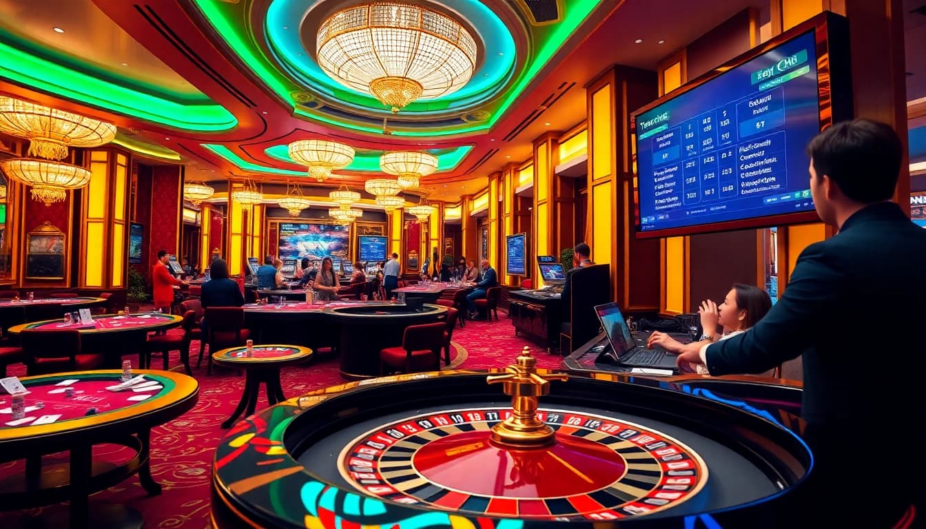 Engaging online gambling scene depicting SV368 Trang chủ with vibrant casino elements and players.