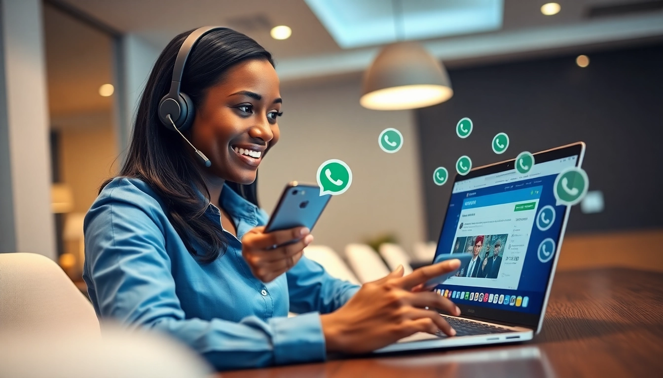 Engaging customer service agent helping to fund PP9WIN account via WhatsApp in a modern office