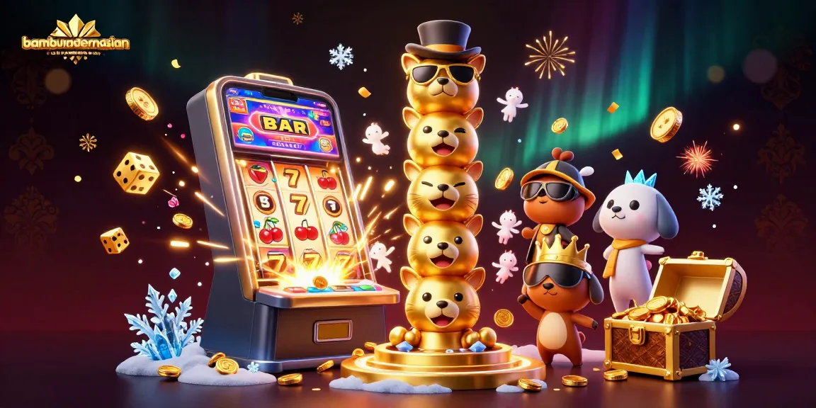 Bettors enjoy a vibrant casino scene featuring bambumodernasian with lively characters and dynamic slot machines.