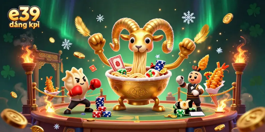 Engage in e39 đăng ký with the golden ramen bowl dealer and vibrant casino characters.
