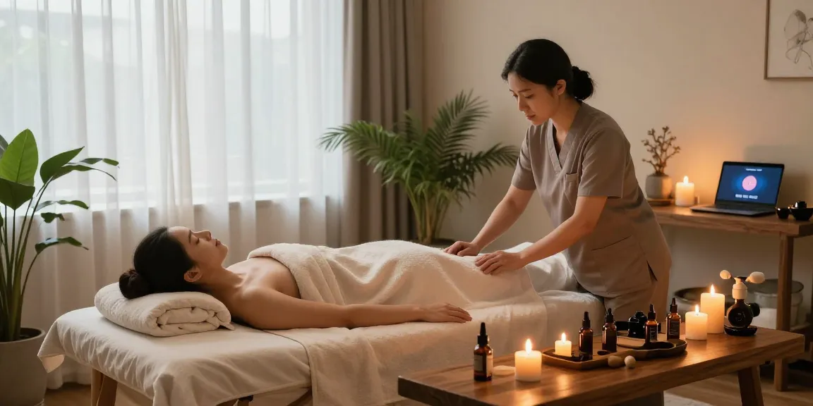 Enjoying a 출장마사지 session in a calming home spa environment.