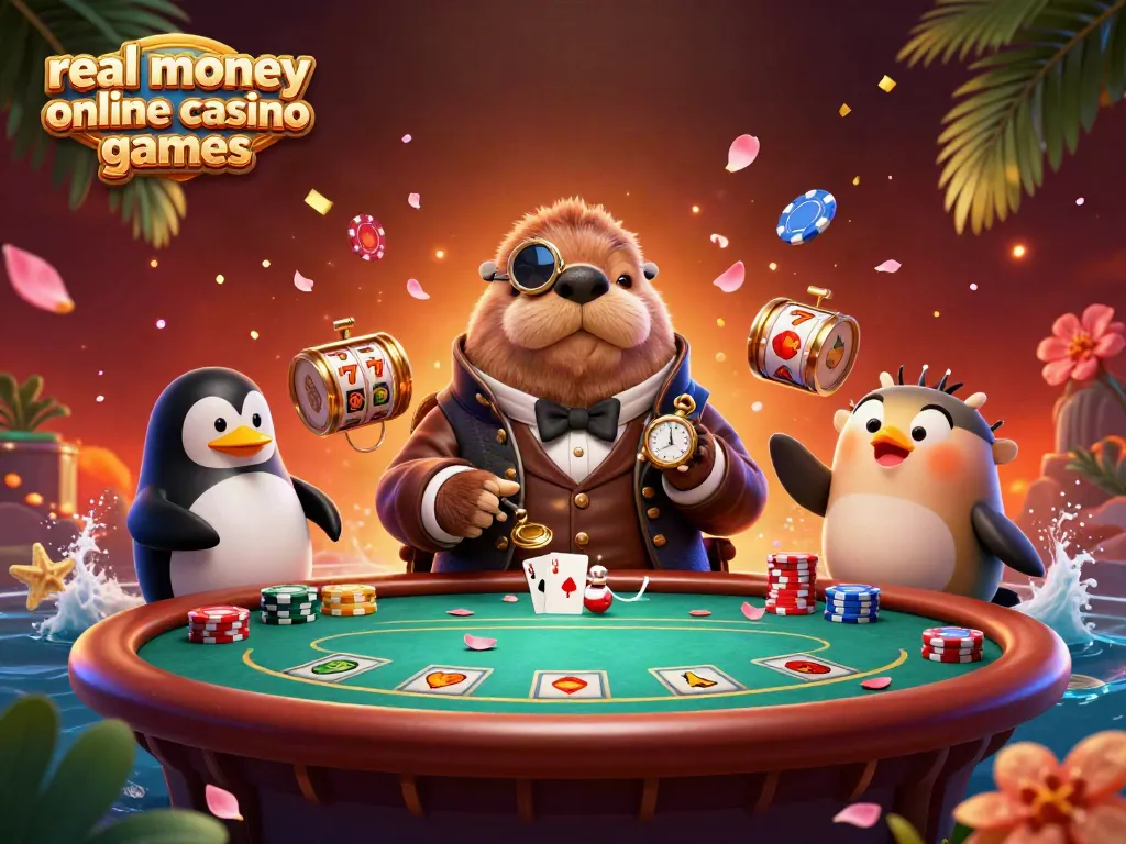 Experience the excitement of real money online casino games with playful characters at an underwater poker table.