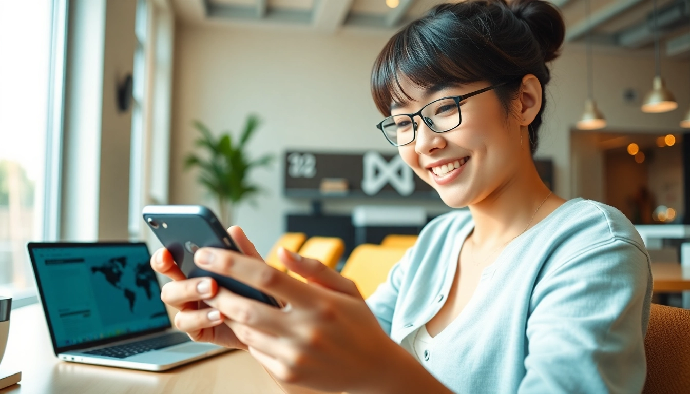 快连下载 showcased on a smartphone in a modern, tech-savvy environment, reflecting user satisfaction and ease of use.